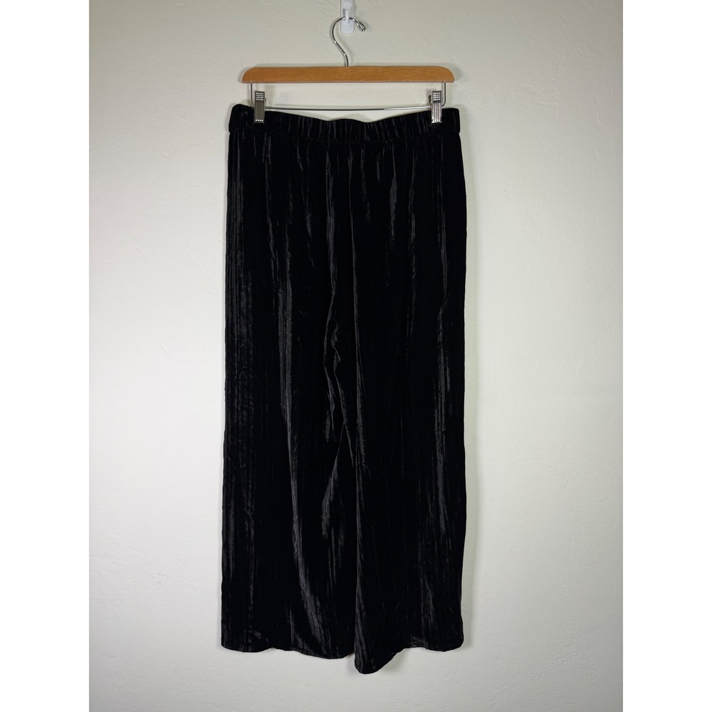 Eileen Fisher Black Crushed Velvet Wide Leg Pants High Rise Elastic Waist S/P - Picture 2 of 6